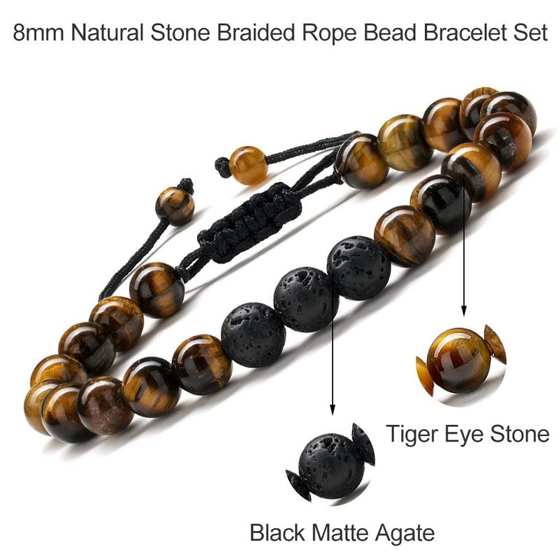 M MOOHAM Gifts for Men Bracelets - Beaded Tiger Eye Lava Rock Bracelets for Men Unique Personalized Birthday Gifts - Image 5